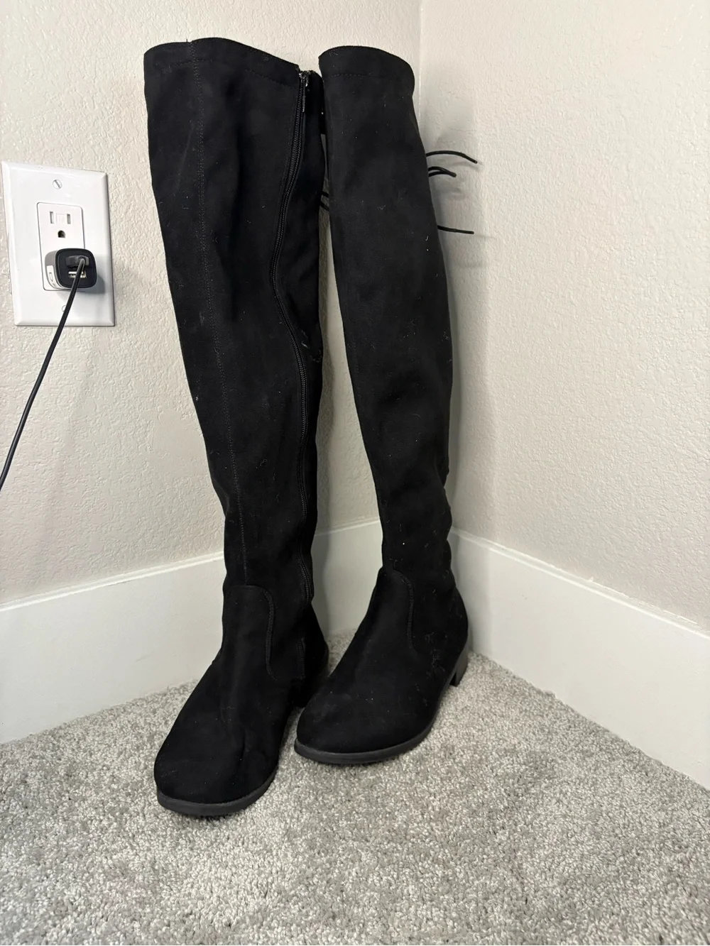 TOP Moda Black Over-The-Knee Faux Suede Boots with Side Zip